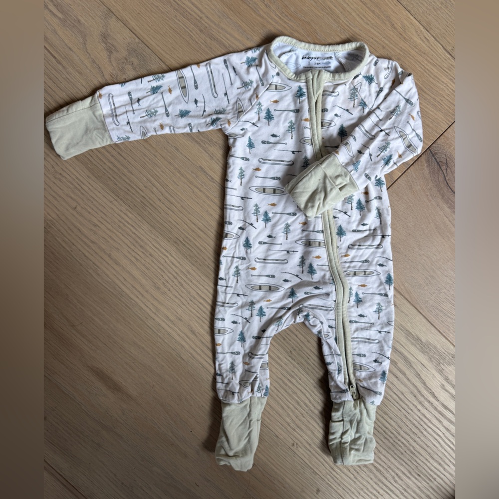 BabySprouts White Onesie with Canoe and Tree Print